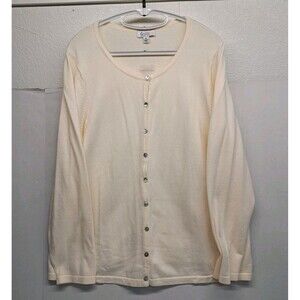 D & Co Essentials Ivory Cotton Knit sweater Shell Buttons Women's 1X